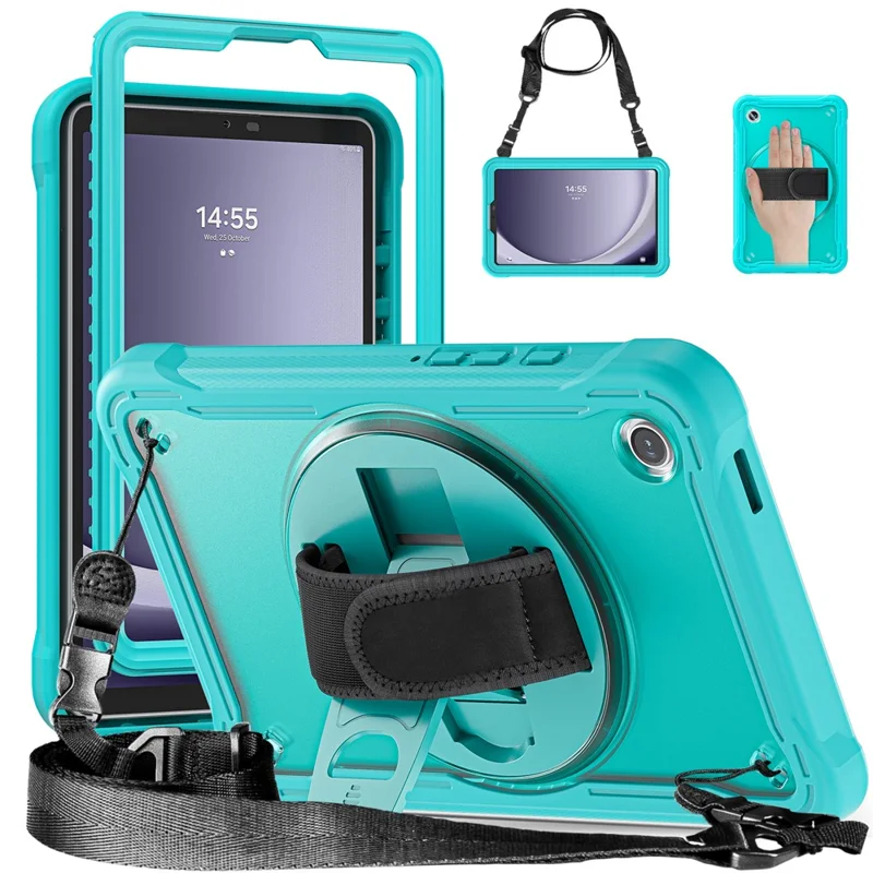 For Samsung Galaxy Tab A9 Kickstand Case Hand Strap Tablet Cover Shoulder Strap - Baby Blue