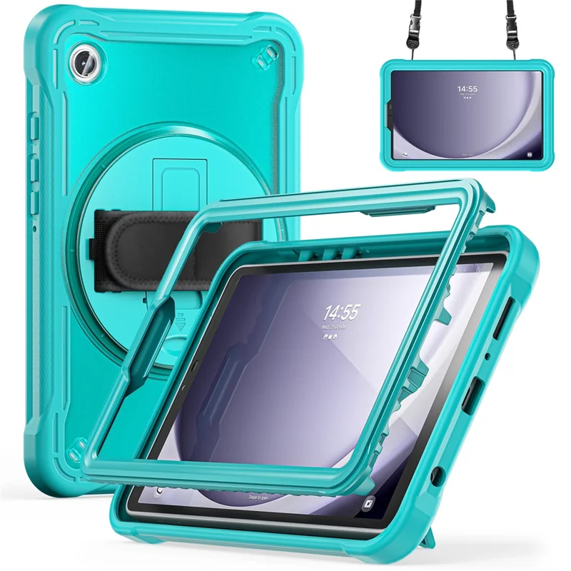 For Samsung Galaxy Tab A9 Kickstand Case Hand Strap Tablet Cover Shoulder Strap - Baby Blue