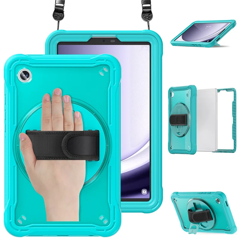 For Samsung Galaxy Tab A9 Kickstand Case Hand Strap Tablet Cover Shoulder Strap - Baby Blue