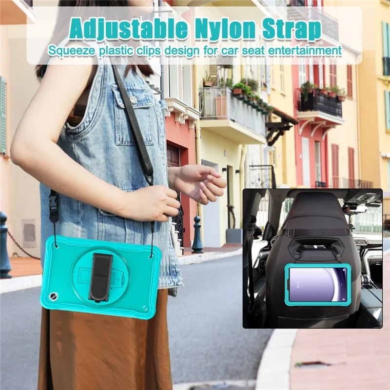 For Samsung Galaxy Tab A9 Kickstand Case Hand Strap Tablet Cover Shoulder Strap - Baby Blue