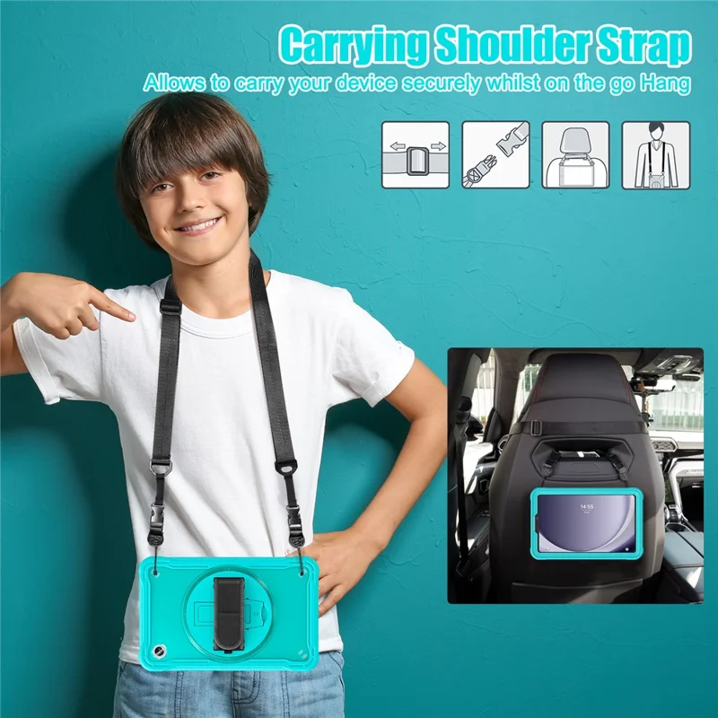 For Samsung Galaxy Tab A9 Kickstand Case Hand Strap Tablet Cover Shoulder Strap - Baby Blue