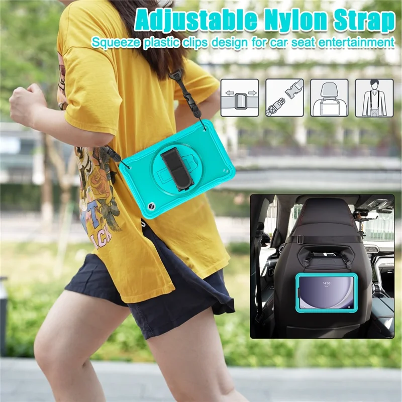 For Samsung Galaxy Tab A9 Kickstand Case Hand Strap Tablet Cover Shoulder Strap - Baby Blue