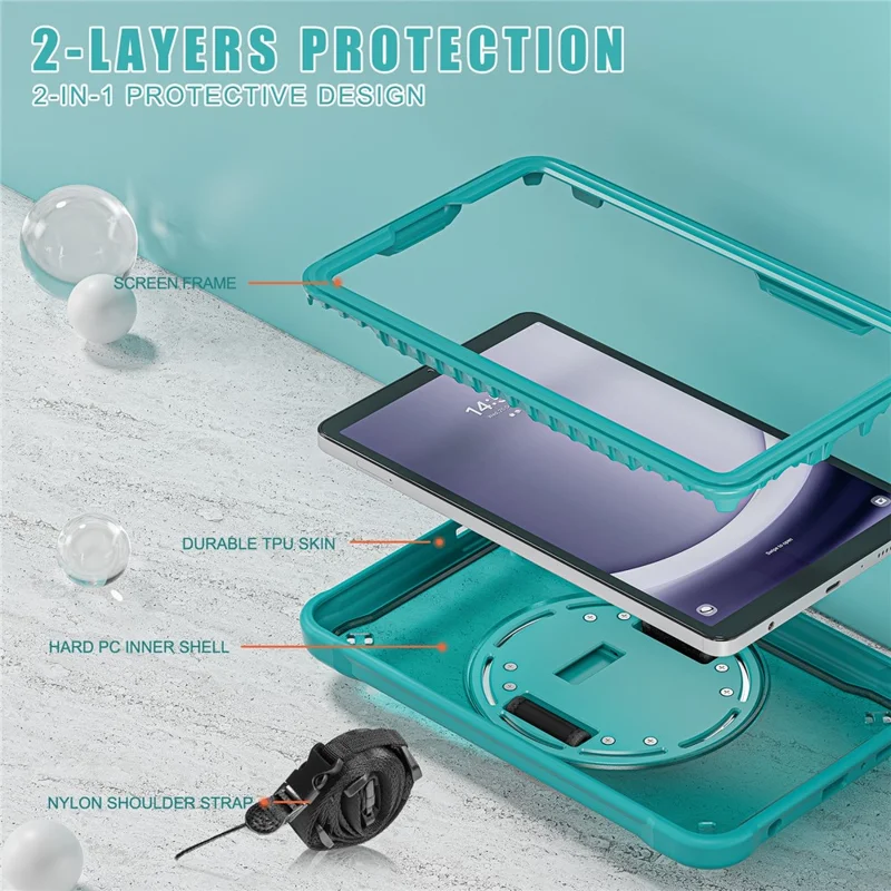 For Samsung Galaxy Tab A9 Kickstand Case Hand Strap Tablet Cover Shoulder Strap - Baby Blue