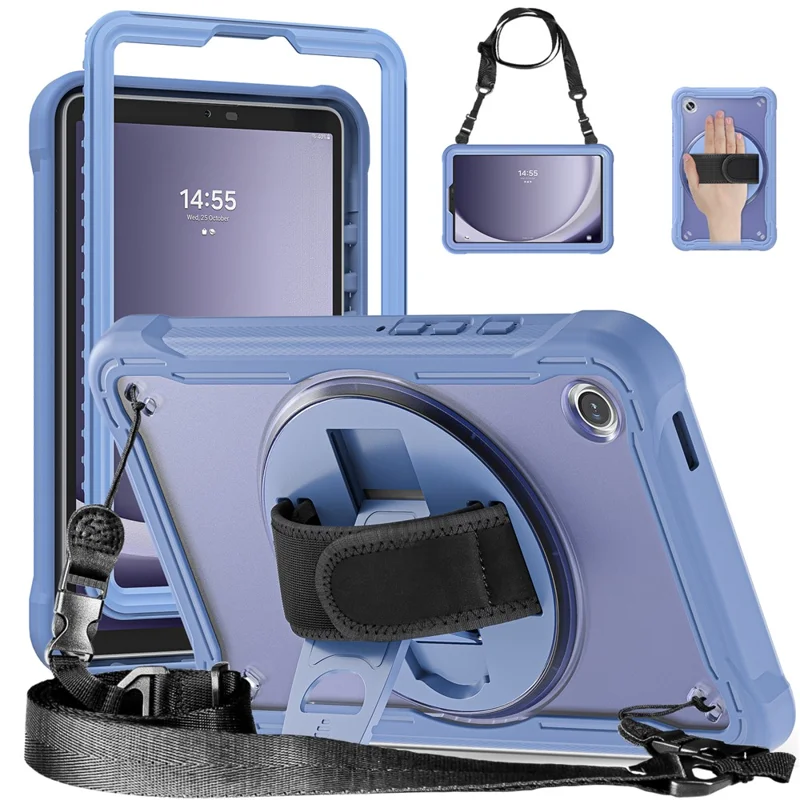 For Samsung Galaxy Tab A9 Kickstand Case Hand Strap Tablet Cover Shoulder Strap - Lavender Grey