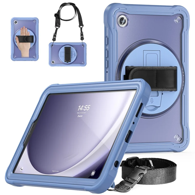 For Samsung Galaxy Tab A9 Kickstand Case Hand Strap Tablet Cover Shoulder Strap - Lavender Grey