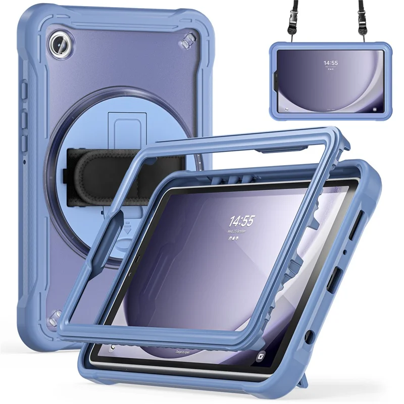 For Samsung Galaxy Tab A9 Kickstand Case Hand Strap Tablet Cover Shoulder Strap - Lavender Grey