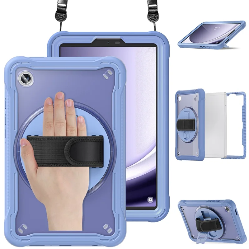For Samsung Galaxy Tab A9 Kickstand Case Hand Strap Tablet Cover Shoulder Strap - Lavender Grey