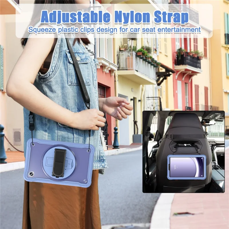 For Samsung Galaxy Tab A9 Kickstand Case Hand Strap Tablet Cover Shoulder Strap - Lavender Grey
