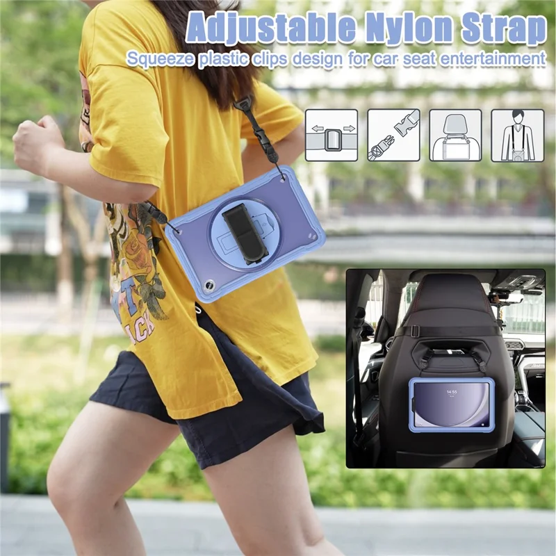 For Samsung Galaxy Tab A9 Kickstand Case Hand Strap Tablet Cover Shoulder Strap - Lavender Grey