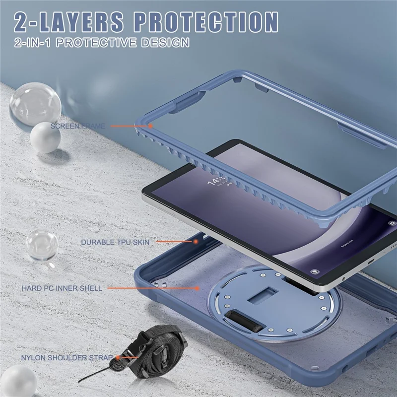 For Samsung Galaxy Tab A9 Kickstand Case Hand Strap Tablet Cover Shoulder Strap - Lavender Grey