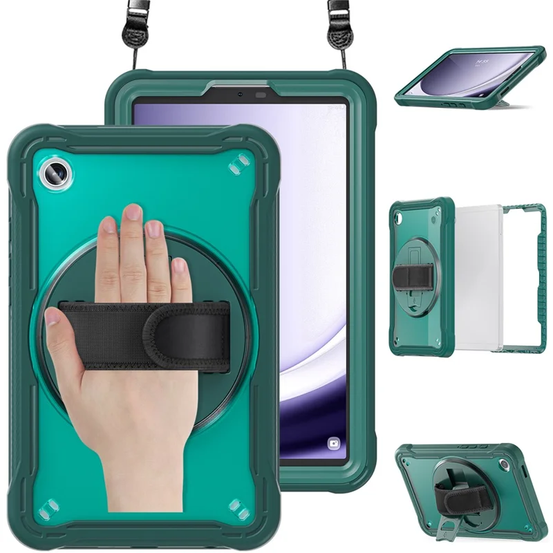For Samsung Galaxy Tab A9 Kickstand Case Hand Strap Tablet Cover Shoulder Strap - Midnight Green