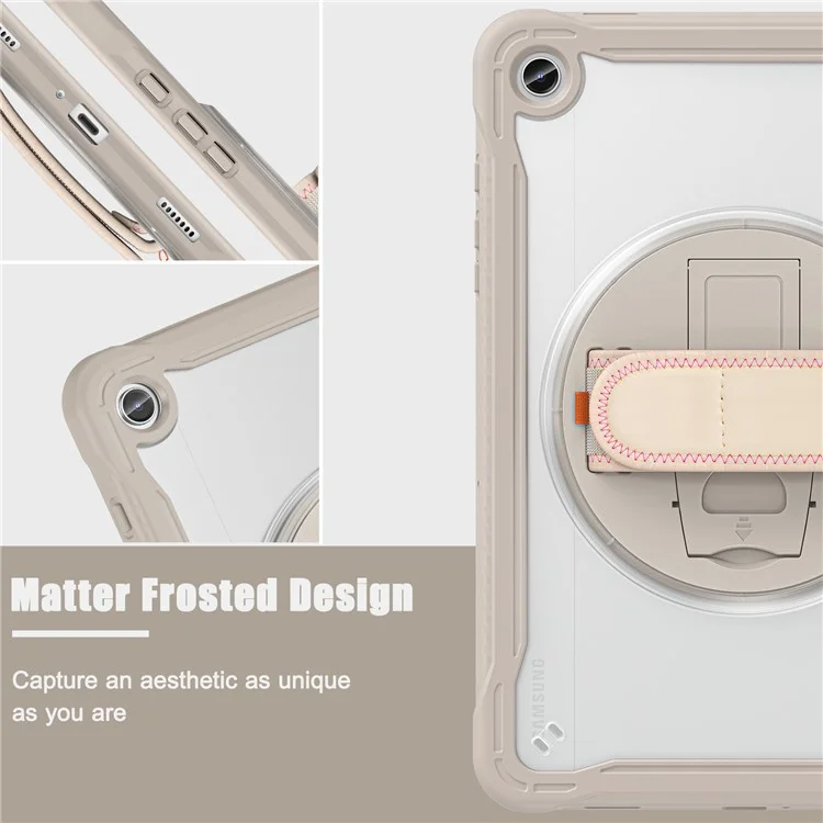 Funda para Samsung Galaxy Tab A9+ Tablet Carcasa PC+TPU Cubierta Pie de Apoyo Giratorio Correa de Mano - Caqui