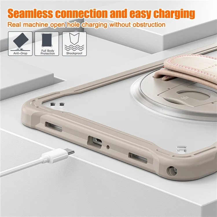Funda para Samsung Galaxy Tab A9+ Tablet Carcasa PC+TPU Cubierta Pie de Apoyo Giratorio Correa de Mano - Caqui