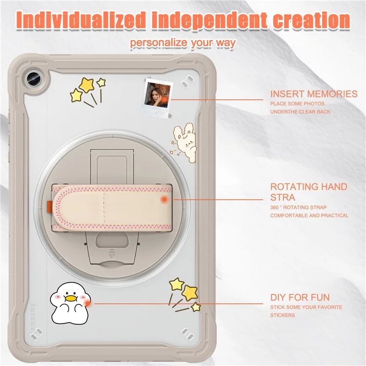 Funda para Samsung Galaxy Tab A9+ Tablet Carcasa PC+TPU Cubierta Pie de Apoyo Giratorio Correa de Mano - Caqui