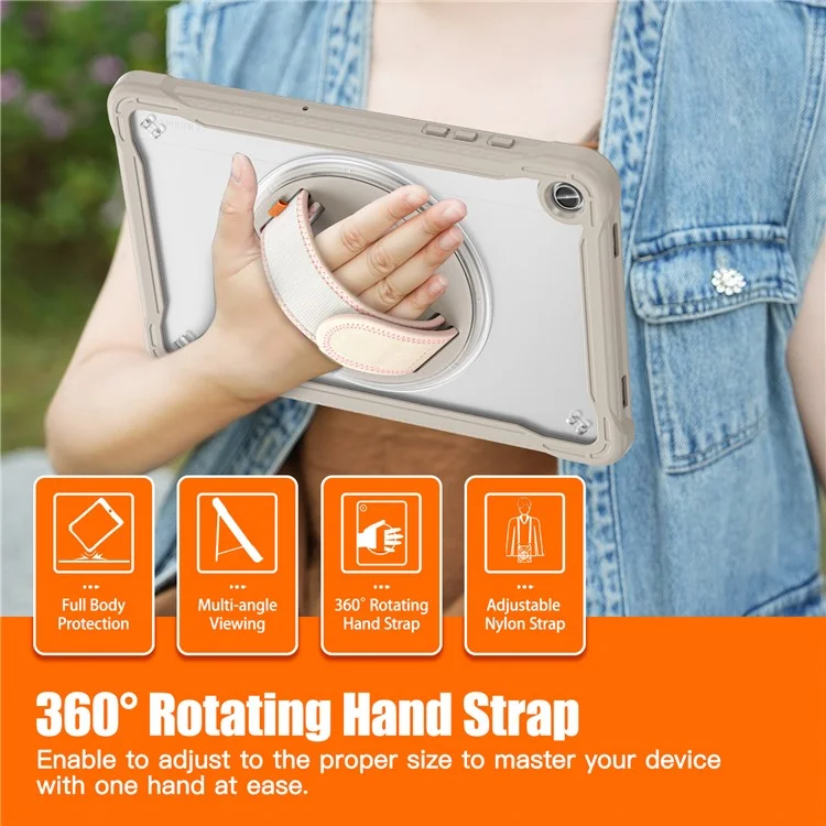 Funda para Samsung Galaxy Tab A9+ Tablet Carcasa PC+TPU Cubierta Pie de Apoyo Giratorio Correa de Mano - Caqui
