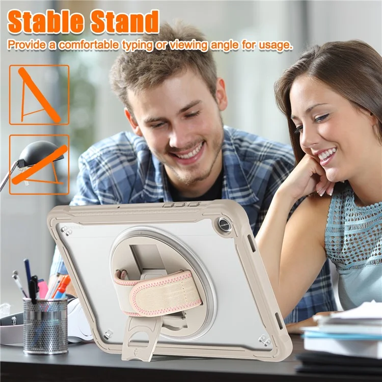 Funda para Samsung Galaxy Tab A9+ Tablet Carcasa PC+TPU Cubierta Pie de Apoyo Giratorio Correa de Mano - Caqui