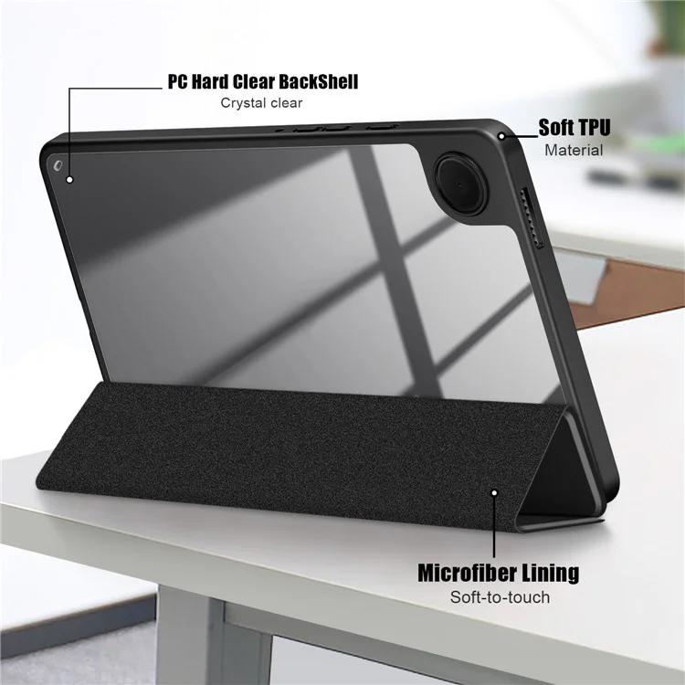 Чехол для планшета Samsung Galaxy Tab A9 x115 из искусственной кожи + ТПУ + акрилового прозрачного материала - черный