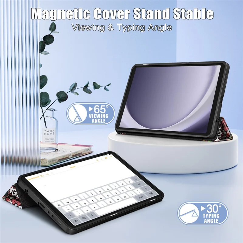For Samsung Galaxy Tab A9 x115 Leather Tablet Case Pattern Printing Tri-fold Stand - Graffiti