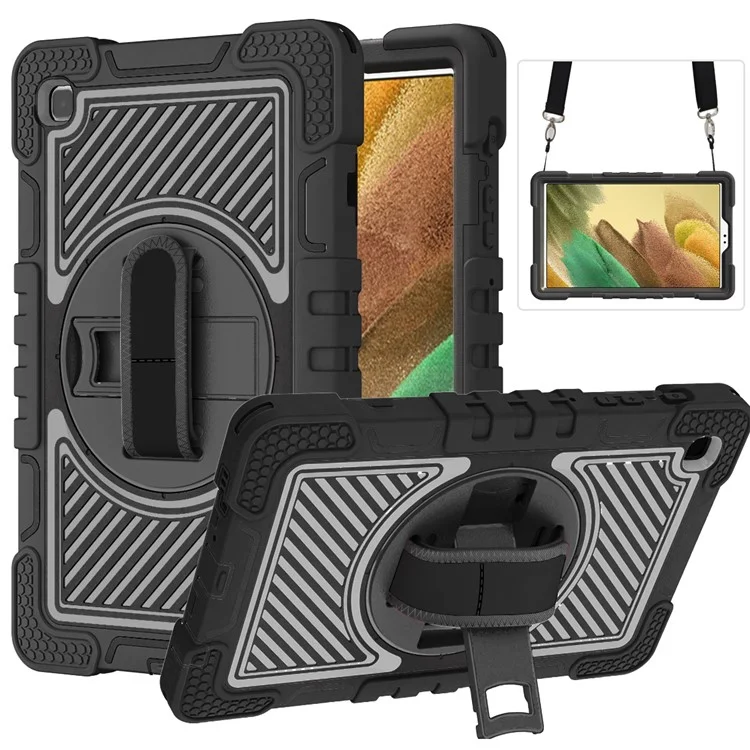 For Samsung Galaxy Tab A7 Lite 8.7-inch Tablet Case Kickstand Anti-Shock Cover with Shoulder Strap - All Black