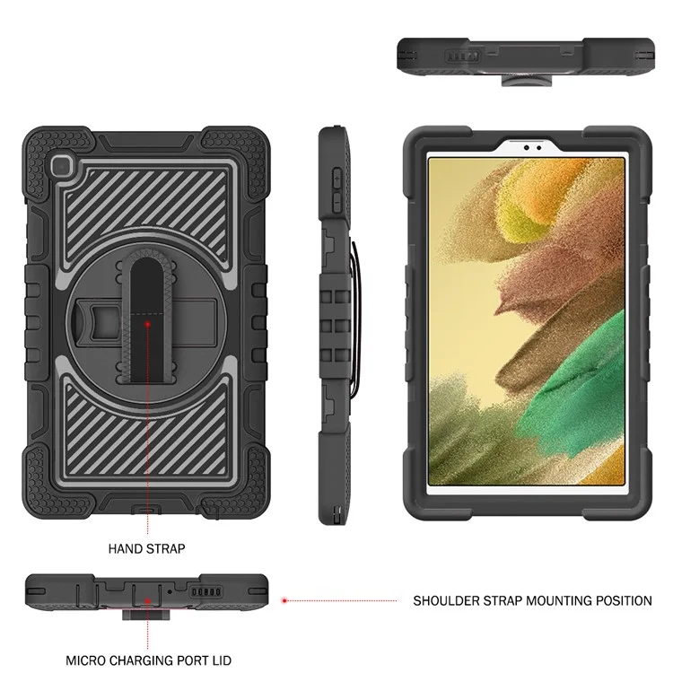 For Samsung Galaxy Tab A7 Lite 8.7-inch Tablet Case Kickstand Anti-Shock Cover with Shoulder Strap - All Black