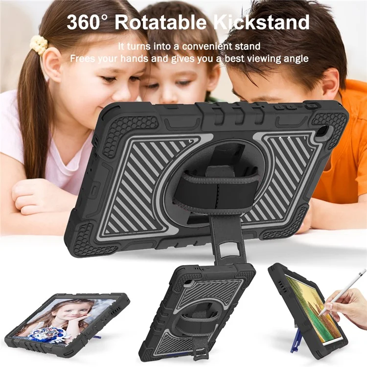 For Samsung Galaxy Tab A7 Lite 8.7-inch Tablet Case Kickstand Anti-Shock Cover with Shoulder Strap - All Black