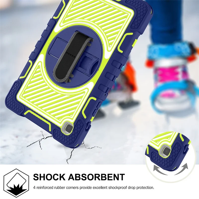 For Samsung Galaxy Tab A7 Lite 8.7-inch Tablet Case Kickstand Anti-Shock Cover with Shoulder Strap - Navy Blue+Yellow Green