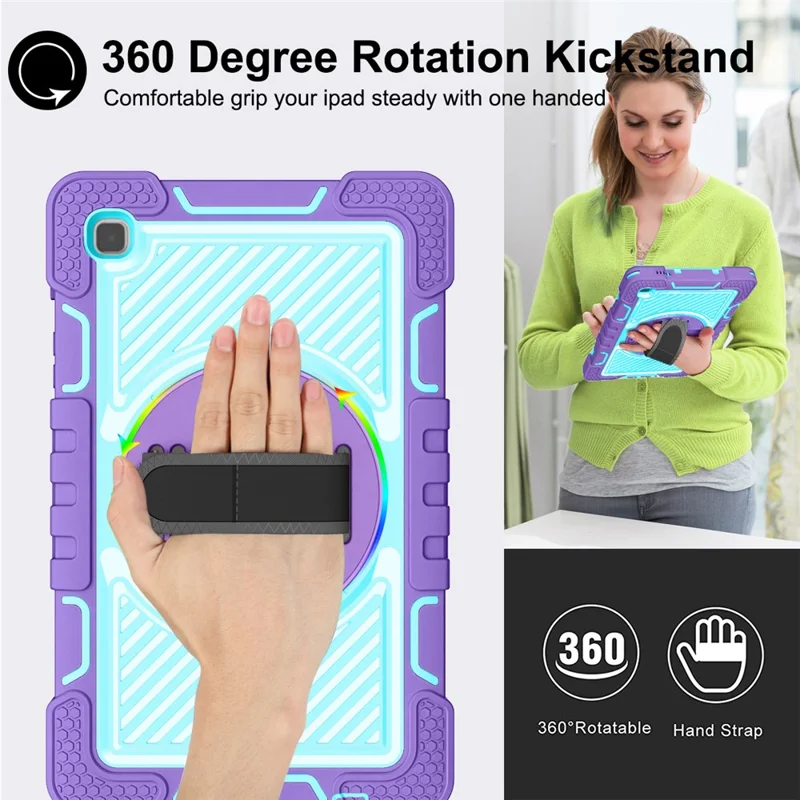 For Samsung Galaxy Tab A7 Lite 8.7-inch Tablet Case Kickstand Anti-Shock Cover with Shoulder Strap - Purple+Mint Green