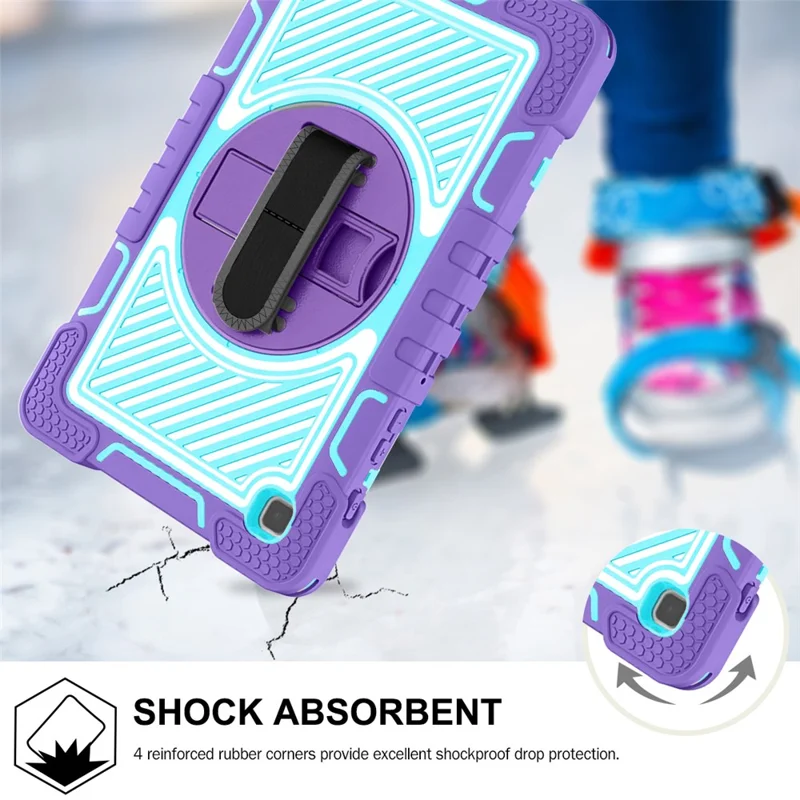For Samsung Galaxy Tab A7 Lite 8.7-inch Tablet Case Kickstand Anti-Shock Cover with Shoulder Strap - Purple+Mint Green