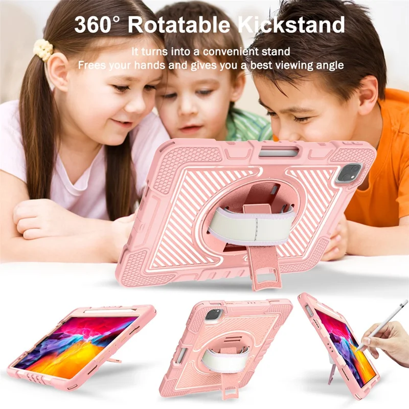 für ipad air (2020) /(2022) / ipad pro 11 (2018) /(2020) /(2021) /(2022) tablet kickstand hülle mit schultergurt - roségold