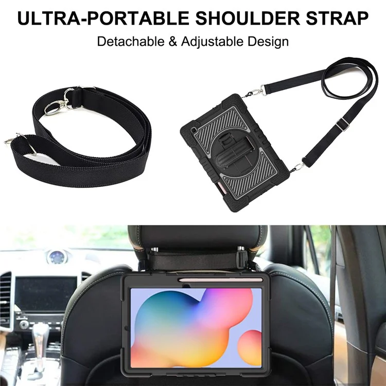 Pour Samsung Galaxy Tab S6 Lite (2024) / S6 Lite (2022) / S6 Lite (2020) Kickstand Tablet Case avec Bandoulière - Tout Noir