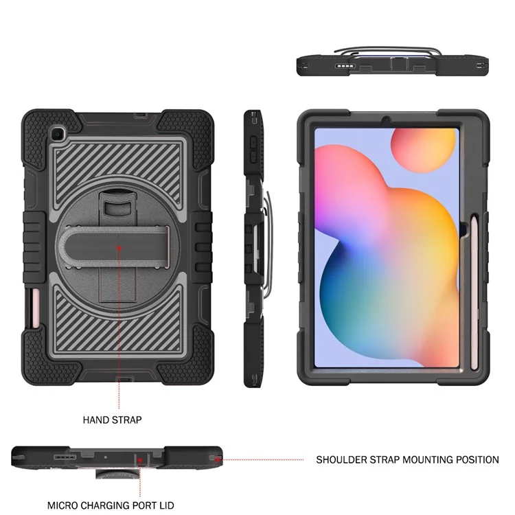 Pour Samsung Galaxy Tab S6 Lite (2024) / S6 Lite (2022) / S6 Lite (2020) Kickstand Tablet Case avec Bandoulière - Tout Noir