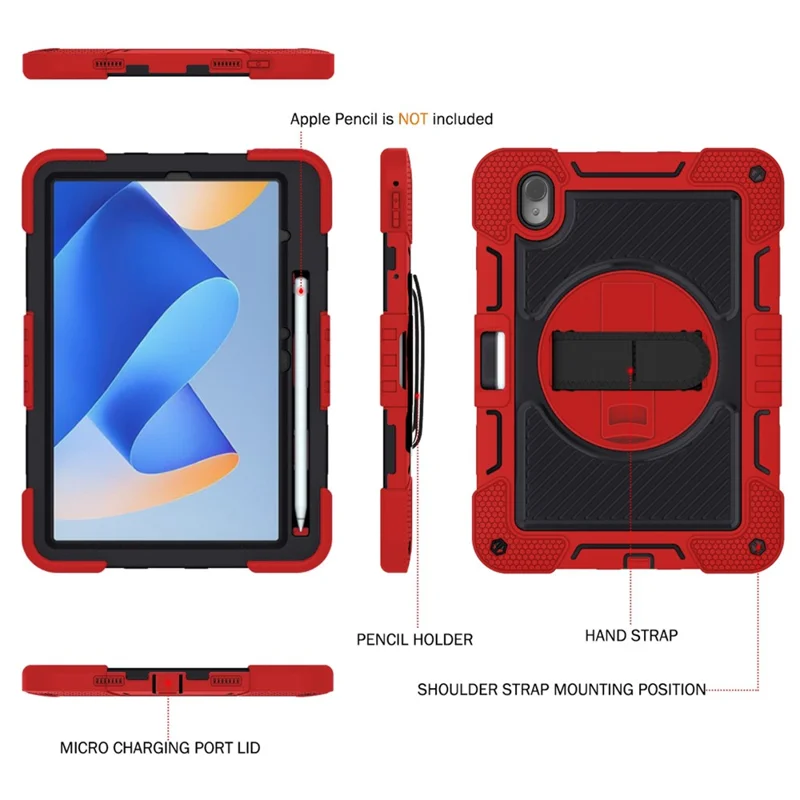 For Huawei MatePad 11 (2023) Tablet Case Shockproof Cover with Kickstand Shoulder Strap - Red+Black