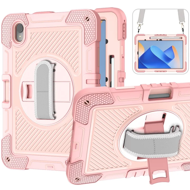 For Huawei MatePad 11 (2023) Tablet Case Shockproof Cover with Kickstand Shoulder Strap - Rose Gold