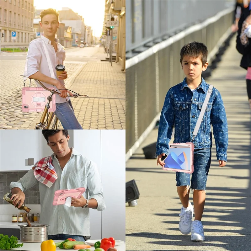 For Huawei MatePad 11 (2023) Tablet Case Shockproof Cover with Kickstand Shoulder Strap - Rose Gold