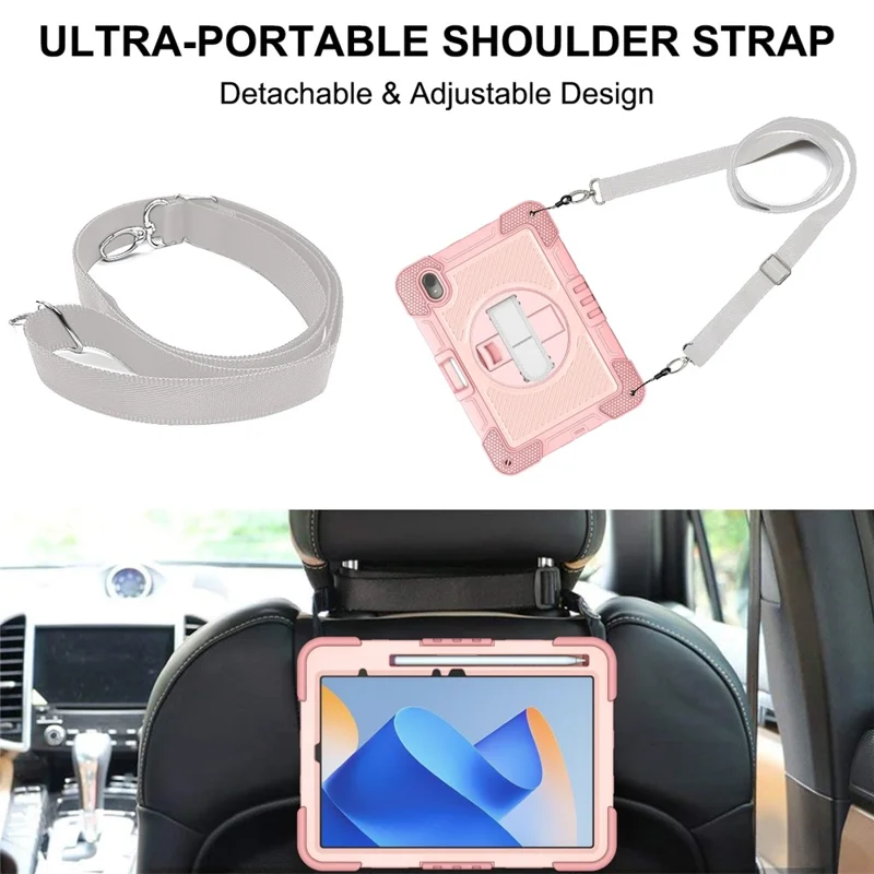 For Huawei MatePad 11 (2023) Tablet Case Shockproof Cover with Kickstand Shoulder Strap - Rose Gold