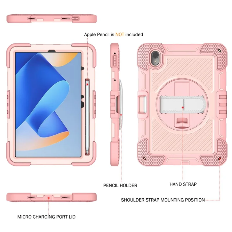 For Huawei MatePad 11 (2023) Tablet Case Shockproof Cover with Kickstand Shoulder Strap - Rose Gold