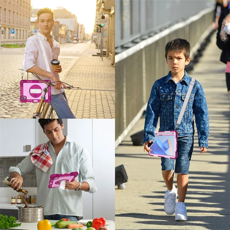 For Huawei MatePad 11 (2023) Tablet Case Shockproof Cover with Kickstand Shoulder Strap - Rose+Pink