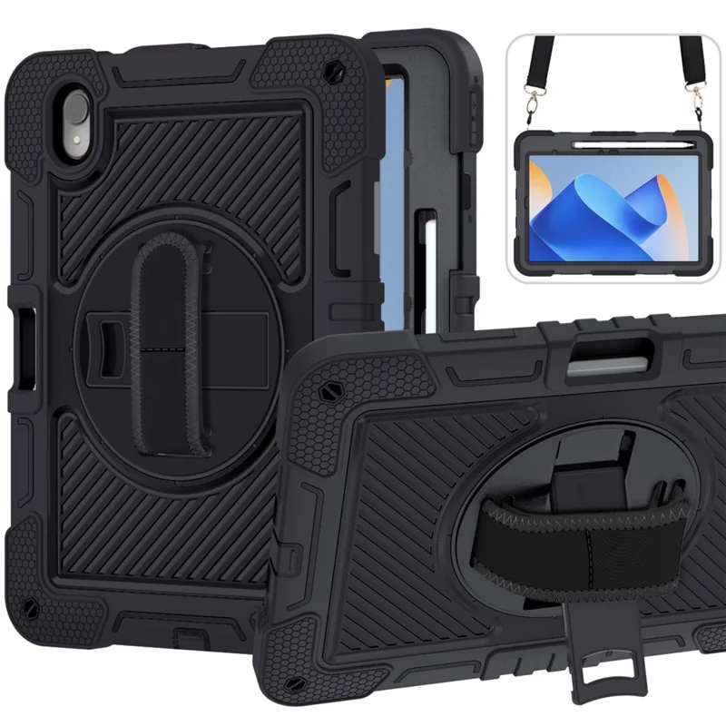 For Huawei MatePad 11 (2023) Tablet Case Shockproof Cover with Kickstand Shoulder Strap - All Black