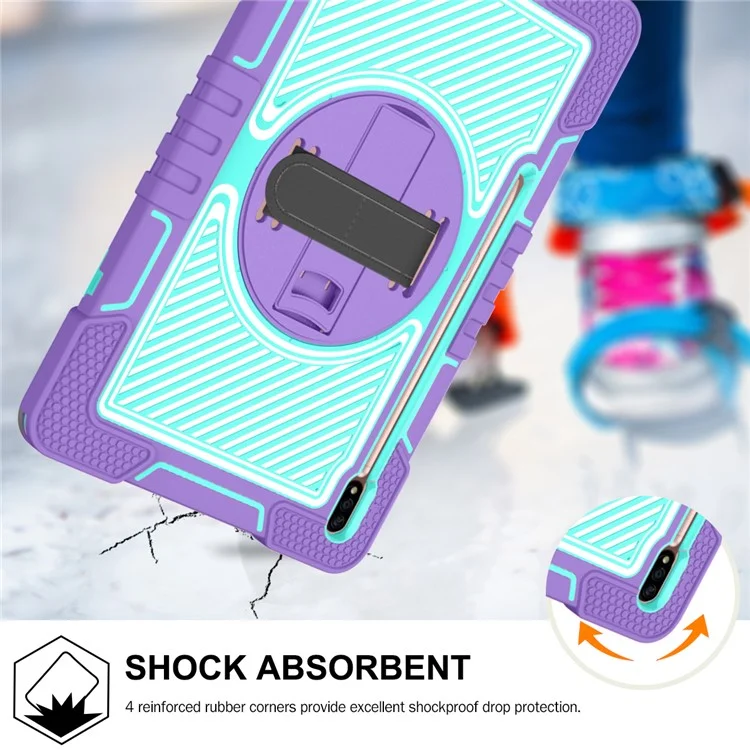 Para Samsung Galaxy Tab S7 / S8 Crossbody Tablet Case Shoulder Strap Rotary Kickstand - Púrpura+Verde Menta