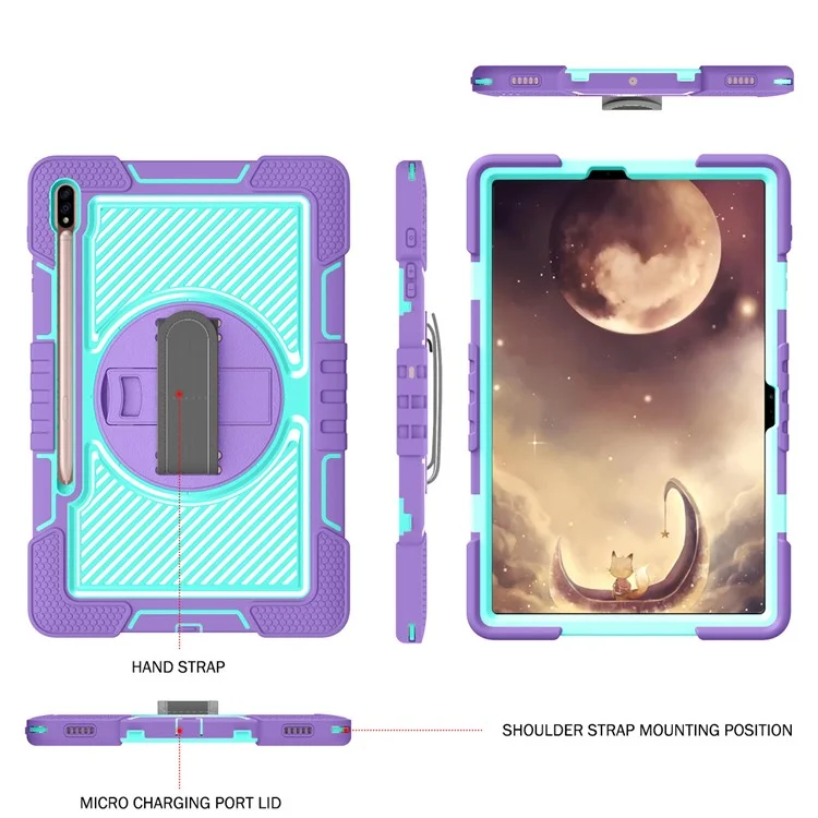 Para Samsung Galaxy Tab S7 / S8 Crossbody Tablet Case Shoulder Strap Rotary Kickstand - Púrpura+Verde Menta