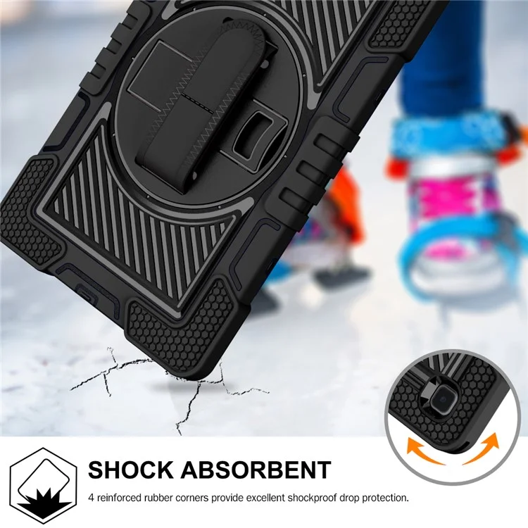 Para o Samsung Galaxy Tab A7 10.4 (2020) /(2022) Caixa de Kickstand Pc+tampa de Silicone Com Alça de Ombro - Tudo Preto