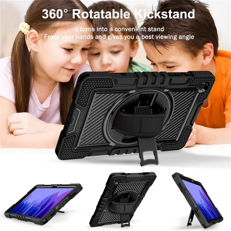 Para Samsung Galaxy Tab A7 10.4 (2020) / (2022) Funda con Soporte Plegable Carcasa de PC+Silicona con Correa de Hombro - Todo Negro