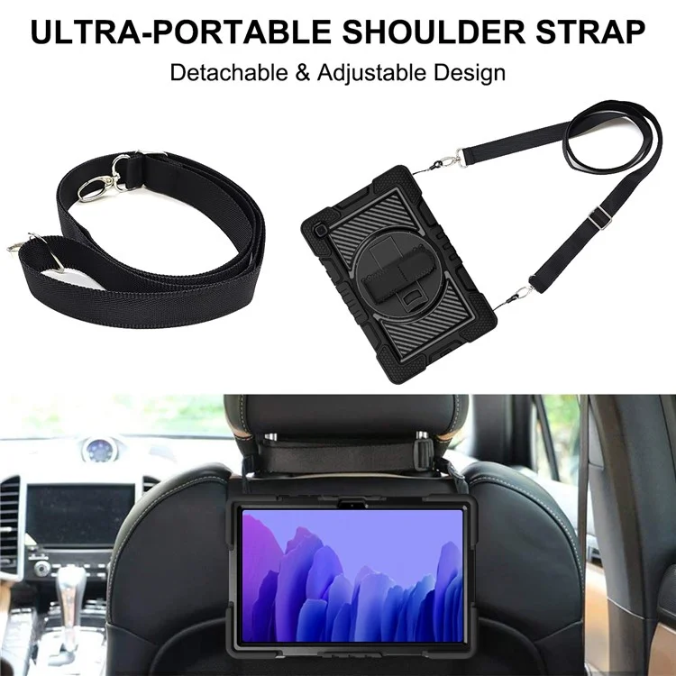 Para Samsung Galaxy Tab A7 10.4 (2020) / (2022) Funda con Soporte Plegable Carcasa de PC+Silicona con Correa de Hombro - Todo Negro