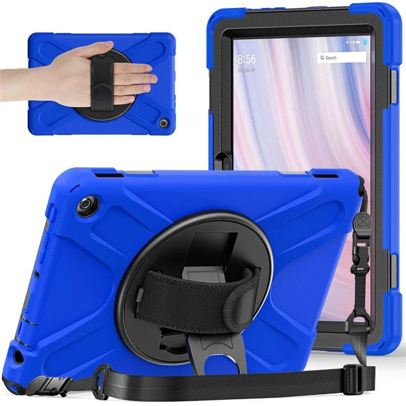 For Amazon Fire HD 10 (2023) Protective Cover Kickstand Tablet Case with Hand Strap / Shoulder Strap - Blue