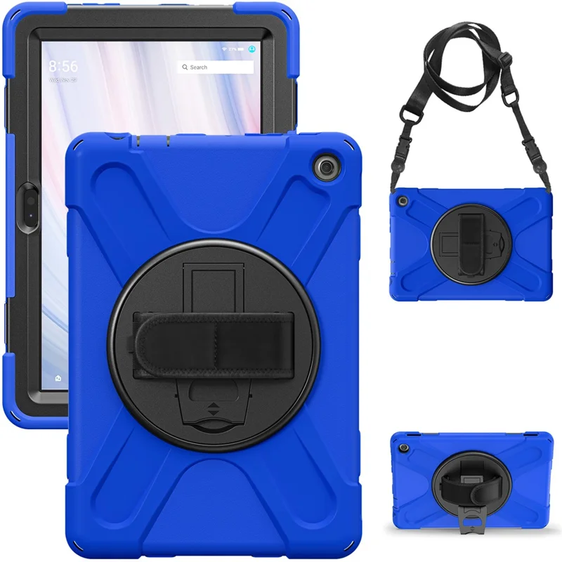 For Amazon Fire HD 10 (2023) Protective Cover Kickstand Tablet Case with Hand Strap / Shoulder Strap - Blue