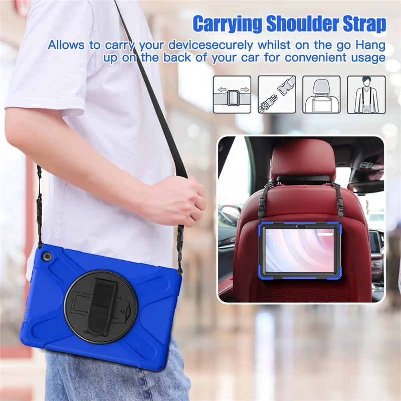 For Amazon Fire HD 10 (2023) Protective Cover Kickstand Tablet Case with Hand Strap / Shoulder Strap - Blue