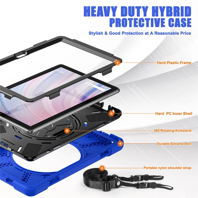 For Amazon Fire HD 10 (2023) Protective Cover Kickstand Tablet Case with Hand Strap / Shoulder Strap - Blue