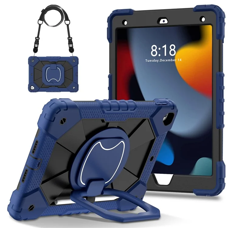 C3 Tablet Case for iPad 10.2 (2019) / (2020) / (2021) Kids Friendly Cover with Shoulder Strap Rotating Handle - Navy Blue+Black