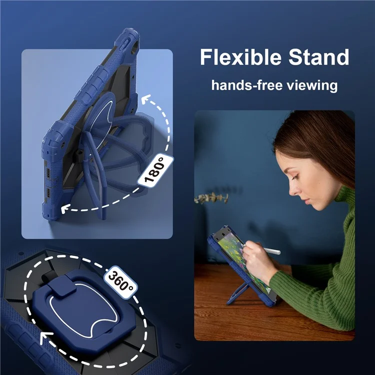 C3 Tablet Case für iPad 10.2 (2019) / (2020) / (2021) Kinderfreundlicher Schutz mit Schultergurt Drehgriff - Navy Blue+Schwarz
