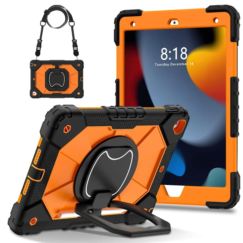 Capa para Tablet C3 para iPad 10.2 (2019) / (2020) / (2021) Amigável para Crianças com Alça de Ombro e Alça Giratória - Preto+Laranja